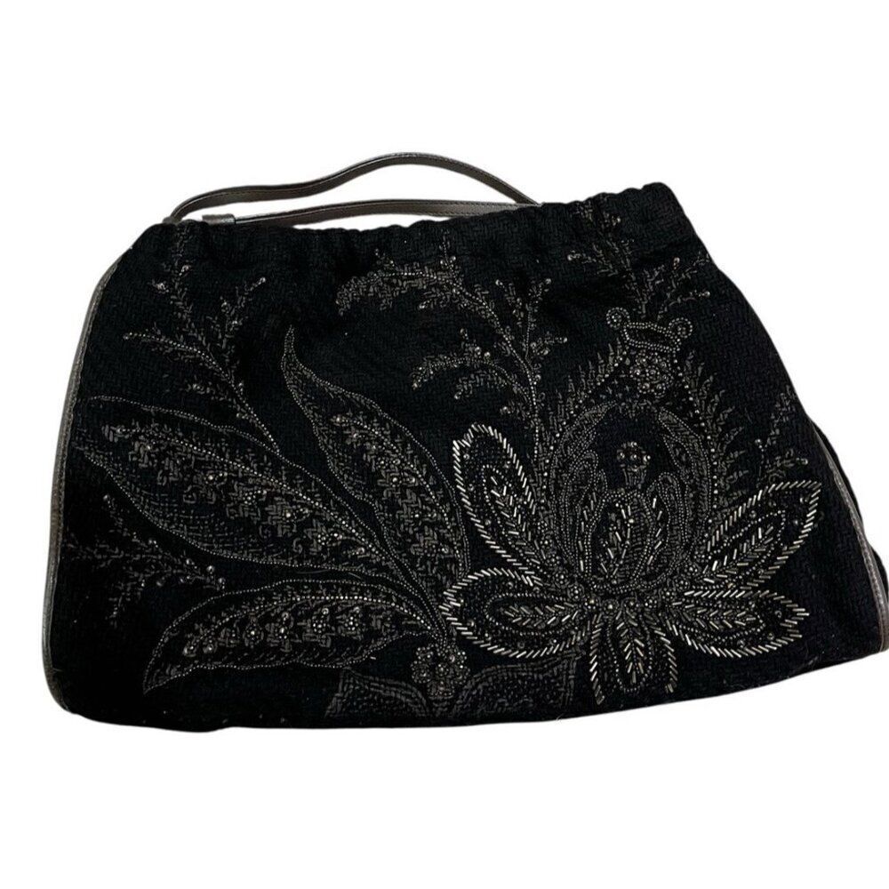 Megan Park England Black Beaded Knit Shoulder Bag Vintage Eveningwear Purse
